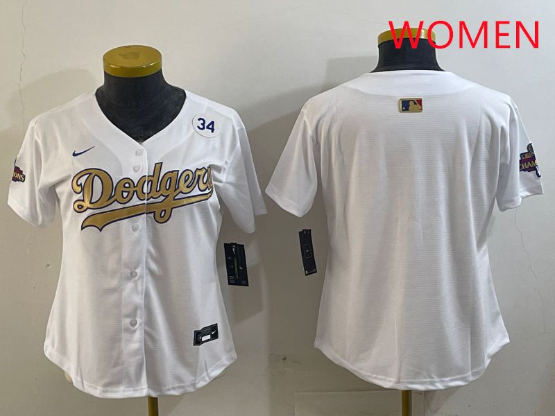 Women Los Angeles Dodgers Blank White Champion gold character 2025 Nike MLB Jersey style 5->women mlb jersey->Women Jersey
